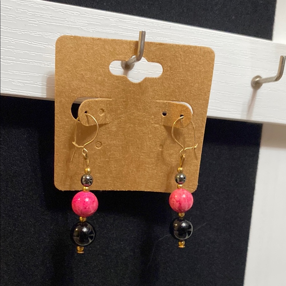 handmade pink and black earrings